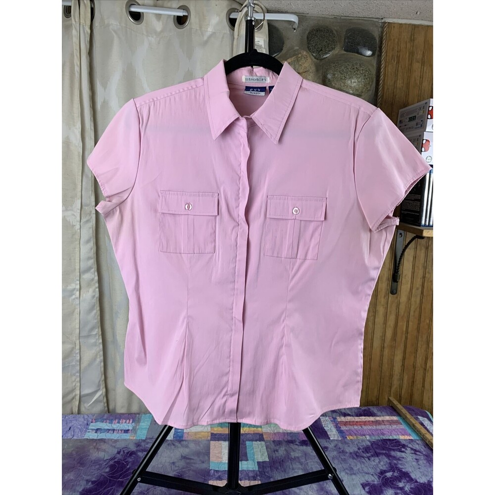 DCC Missy Stretch Womens Large Pink Sleeveless Zip Up Collared Work Blouse